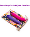 Blush Burst Colorful Toy Storage Bag with pinik and purple vibrators on top 