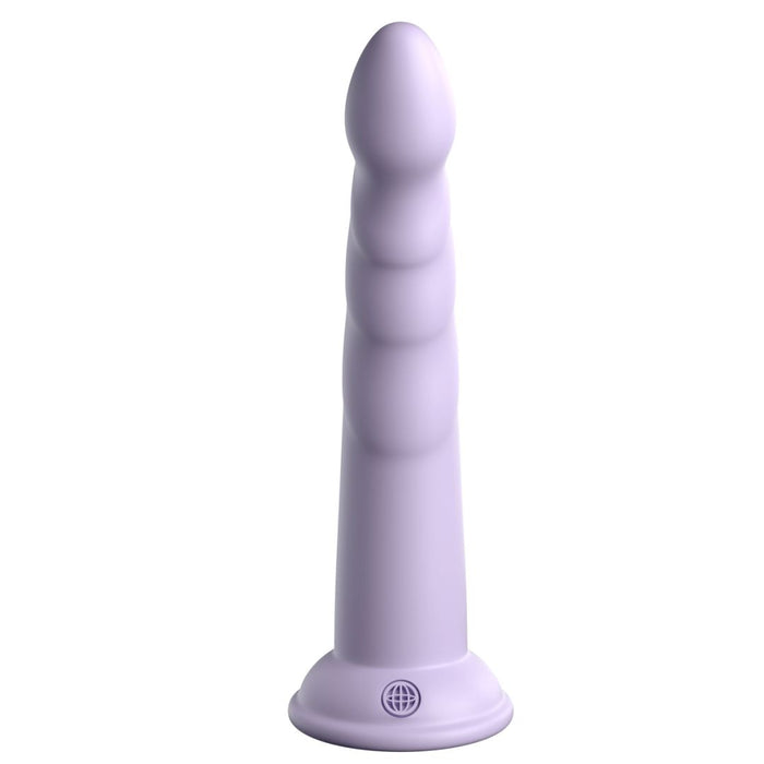 The Slim Seven 7 Inch G-Spot & Prostate Tapered Purple Silicone Dildo features a light purple, slim design with a rounded, tapered tip and three raised bulbs along the shaft, plus a sturdy suction cup base for hands-free use.