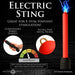 A promotional image for the "Spark Rod Electro Stimulation Zapping Wand" shows a red device with a ribbed black handle, metal prong tip sparking blue, and text highlighting comfort, nickel-free build, and adjustable intensity.
