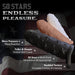 The Star Studded Silicone Penis Extender - 6.5 Inch Closed Ended, available in black, brown, and beige, is shown over a faded American flag background with text promoting its pleasure-enhancing features.
