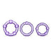 Three purple beaded rings, each with a unique design of connected spheres and rods, are arranged side by side on a white background. These items are part of The Ultimate Stroke & Relax Bundle.