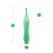 The Stella Double Ended G-Spot & Clitoral Vibrator is a green silicone device with a gold accent and rounded tip, offering pinpoint stimulation. It measures 7" tall, 1.25" wide, and the top section is labeled as 3.5".