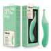 A mint green "Stella Double Ended G-Spot & Clitoral Vibrator" by Blush is displayed beside its tall box, which shares product details and the phrase “Take Me All The Way” in bold white text.