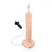 The Strap-On-Me 7.5 Inch Silicone Squirting Dildo - Vanilla features a suction base, white tube, and black hand pump to dispense fluid from the tip—ideal for simulating ejaculation during squirting strap-on play.