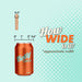 A graphic compares the width of a standard pencil (0.5 inches) and the Strap-On-Me Realistic 7.5 Inch Silicone Squirting Dildo - Black (about 2.6 inches wide). The can reads “Betty Soda.” Text: “How wide is it? *approximate width.”.