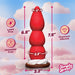 The Strawberry Sweet Cream 8 Inch Silicone Dildo with Suction Cup, shaped like a red strawberry with a textured shaft and three tiers, is shown on a pink cloud background. Icons highlight it’s latex-free, phthalate-free silicone with the Simply Sweet logo.