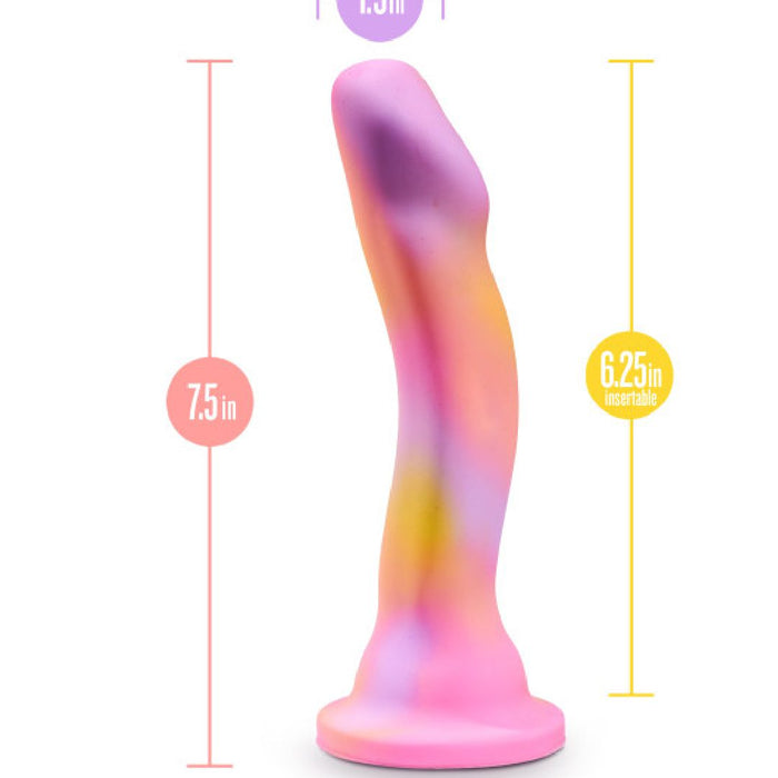 The Sun's Out 7.5 Inch Pink Ombre Silicone G Spot Dildo features a pastel-gradient silicone body, curved shape, and flared base with total length of 7.5" and 6.25" insertable—perfect for precise G-spot or prostate stimulation.