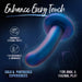 The Surrender Sleek Slim 5.75 Inch Blue Silicone Beginner & Pegging Dildo is shown on a dark background with text highlighting its use for solo or partnered anal play, plus icons for sensual touch and beginner-to-advanced suitability.