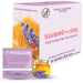 A Sweetums Flavored Intimate Wipes 10-pack is displayed in honey lavender. Made from vegan fibers, the box shows a honeycomb and lavender images, with a single wipe packet and a small jar of honey accompanied by lavender sprigs in front of the pH-balanced pack.