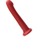 The Tantus Hook Long 9 Inch G-Spot or Prostate Red Silicone Dildo features a phallic shape, flared base for harness compatibility, and is ideal for g-spot or prostate stimulation; photographed on a white background.
