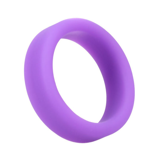 A purple Tantus Super Soft 1.5 inch Cock Ring torus-shaped object against a white background.