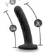 The Temptasia Twist Curved Slim 5 Inch Black Silicone Pegging Dildo features a spiral texture, 5.5-inch total length, 5-inch insertable length, and 1-inch width at the tip—perfect for beginners and strap-on compatible for versatile play.