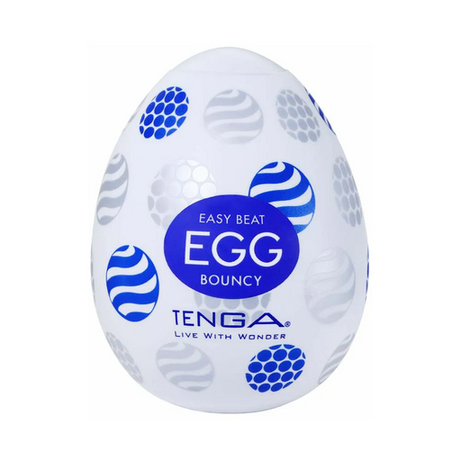 The Tenga Egg Disposable Penis Masturbator - Bouncy is a white, egg-shaped, discreet and disposable masturbation sleeve—ideal as a travel sex toy.