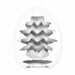 A white, egg-shaped Tenga Egg Standard 3 Pack Disposable Masturbators I is cut in half to reveal its intricate, wavy internal sleeve with spikes and ridges for textured male pleasure. The background is plain white.