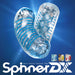 The Tenga Spinner DX Drops Textured Masturbator, featuring a translucent spiral design, is displayed against a blue background. Smaller images below show other variants with bold white text reading “TENGA SPINNER DX.”.