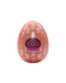 A pink-hued oval container with branding and text, likely packaging for a product from the Tenga Egg Disposable Penis Masturbator - Cone.
