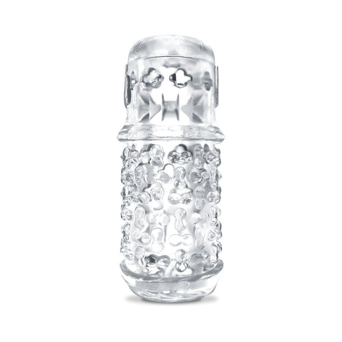 The Handy Dream Collection Chrysm Sleeve is a clear, textured silicone stroker with a cylindrical, bumpy design for enhanced sexual stimulation and intensified anal penetration sensations.