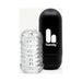 The Handy Dream Collection Touch Sleeve, a transparent textured cylinder for targeted stimulation, is displayed beside a black capsule-shaped case marked "handy" with a white logo.