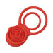 The Rose Vibrating Stretchy Remote Control Couples' Cock Ring features a red silicone rose design, two circular loops for dual stimulation, and is shown against a white background.