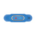 The Royale Warming Vibrating Cock Ring for Couples—blue, cylindrical, with a gold-bordered panel featuring a red flame icon and blue power button—photographed from above on a white background.