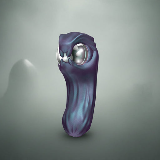 A digital illustration of The Viper Double Ended Dual Motor Plasma Globe Vibrator features a sleek, purple, abstract, dual-ended design with a shiny silver accent and curved form set against a plain white background.