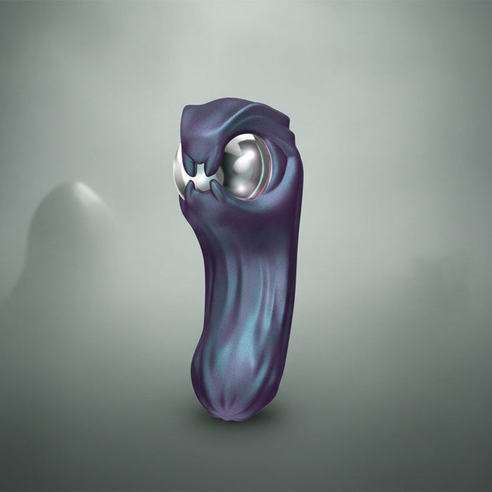 A digital illustration of The Viper Double Ended Dual Motor Plasma Globe Vibrator features a sleek, purple, abstract, dual-ended design with a shiny silver accent and curved form set against a plain white background.