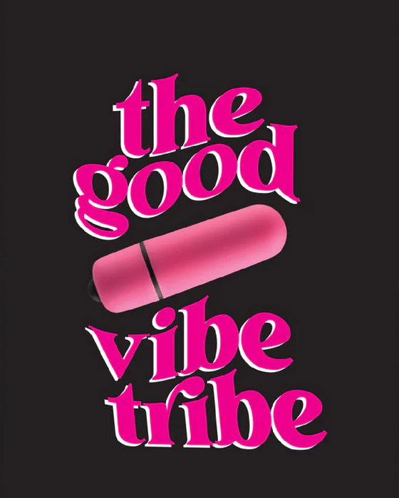 Good Vibe Tribe Greeting Card with Mini Bullet Vibrator black greeting card with pink writing 