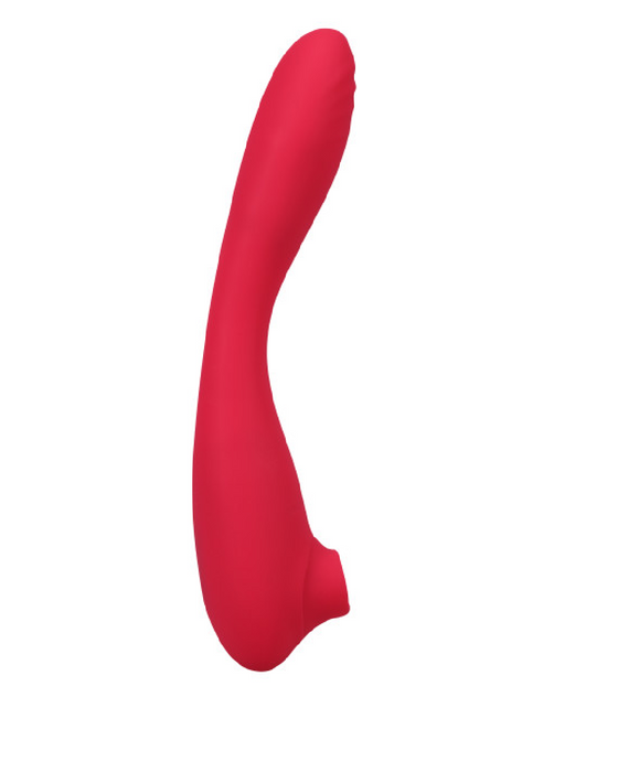 This Product Sucks Double Ended Clitoral Suction and G Spot Vibe pink  side view 