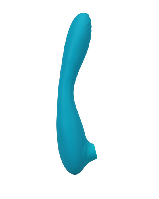 This Product Sucks Double Ended Clitoral Suction and G Spot Vibe teal side view 