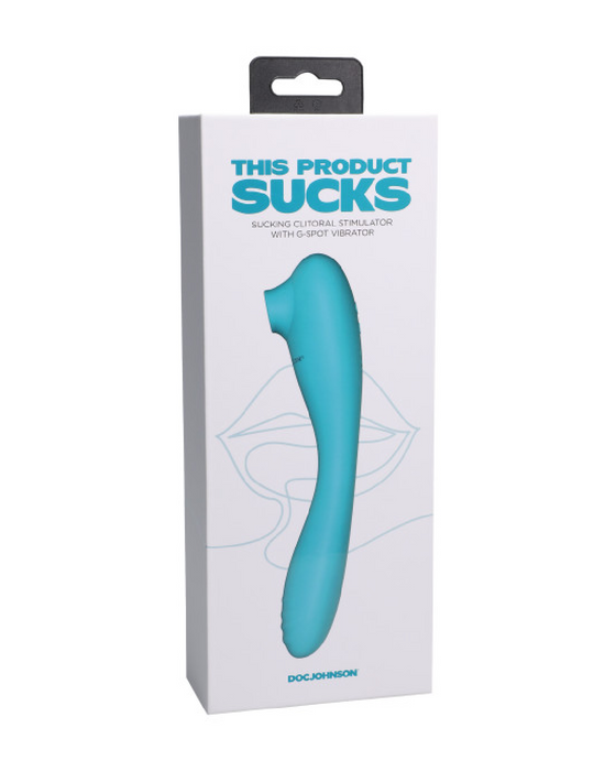 This Product Sucks Double Ended Clitoral Suction and G Spot Vibe white product box 