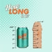 A turquoise Betty soda can (4.83" tall) sits beside the Top Gun Tommy Lifelike 6 Inch Dark Tone Dildo with Suction Cup, shaped like a wooden ruler marked 1–6 inches. Above them reads, "How LONG is it?.