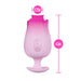 The Tulip Trance Licking Sucking Clitoral Vibrator is a pink rose-shaped toy with side control buttons, a flared base, and measures 2.25" wide by 4.5" tall. It features suction functions for enhanced clitoral stimulation and pleasure.