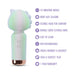 The Unicorn Dreams Mini Wand – Magical Pleasure Awaits, shown in pastel green and white with dinosaur accents, features 10 vibration modes, body-safe silicone, a USB rechargeable design, travel-friendly size, and a 1-year warranty.