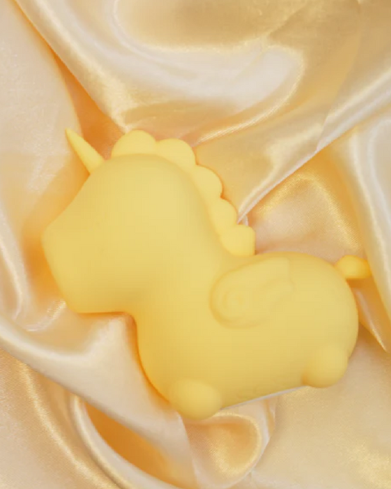 Bean Blossom Unicorn Shaped Licking Tongue Vibrator - Yellow on yellow blanket 