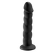 The Inflatable Love Seat Ride on Sex Cushion with Dildo Mount is shown upright against a white background, featuring a black, textured silicone dildo with spiral ridges, a rounded tip, flared suction cup base, and Body Dock compatibility.