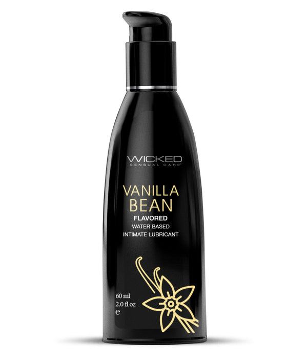 Wicked Aqua Vanilla Bean Flavored Water Based Lubricant 2oz black bottle yellow writing 
