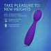 The Velvet High Versatile Internal or External Vibrator with Flexible Neck is shown on a blue gradient background, featuring 15 vibration modes for deep G-zone and body massage, clitoral stimulation, and a broad head for fuller sensation.
