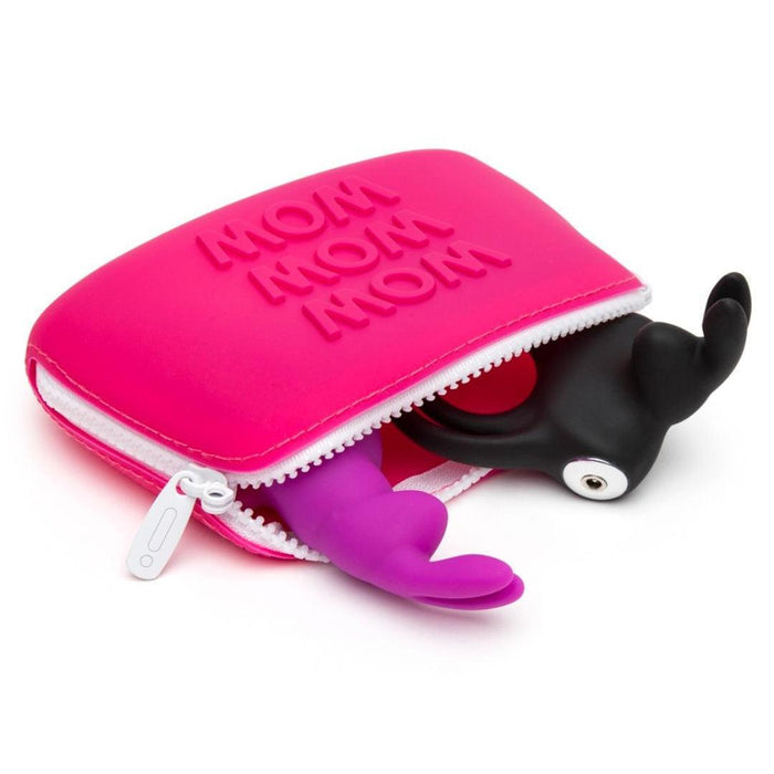 Happy Rabbit WOW Small Silicone Zipper Storage Case - Pink with toys peeking out