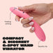 A hand holds the Ily Flexible Warming G-Spot Vibrator, pink and curved, showing its heating button and squishy tip. Bold text below reads, "Compact & Discreet Mini Wand G-Spot Vibrator.
