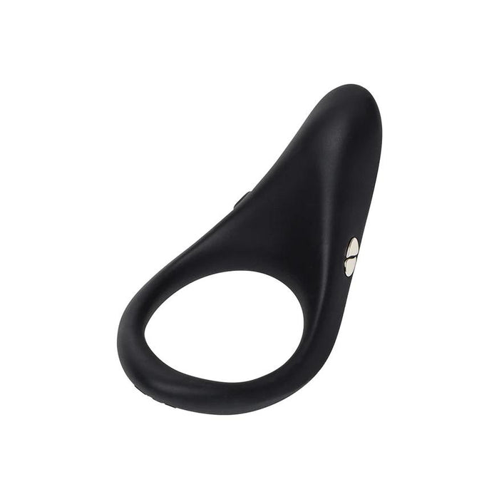 Black silicone We-Vibe Verge 2 vibrating cock ring with a flexible, ergonomic design and metallic control buttons.
