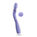 Introducing the Wellness Eternal Slim Ergonomic Powerful Remote Control Wand by Blush in Lavender: This light purple, elongated, and curved personal massager features a rounded head and comes with a small, wireless remote control. The waterproof wand is designed with a reflective band near the head, button controls on the handle, and delivers powerful vibrations for an enhanced experience.