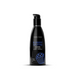 A black 4 oz bottle of Wicked Aqua Blueberry Muffin Flavored Water Based Lubricant with a pump dispenser and a blueberry muffin graphic on the front.
