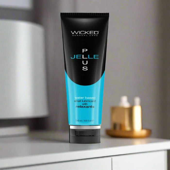 Wicked Jelle Plus Anal with Relaxant - 8oz teal and black bottle 