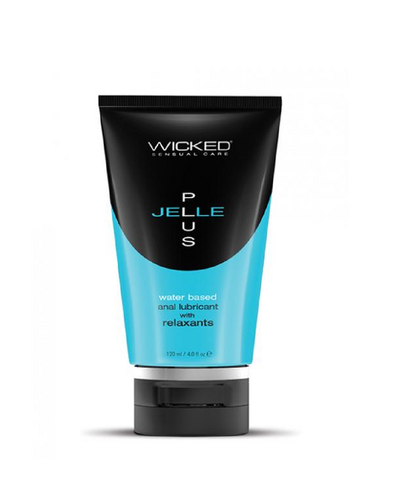Wicked Jelle Plus Anal with Relaxant - 4oz black and teal bottle 