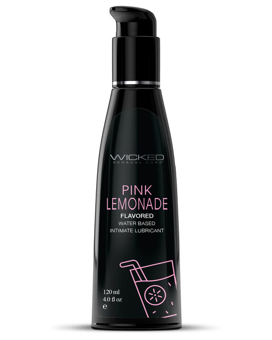 Wicked Aqua Pink Lemonade Flavored Water Based Lubricant 4 oz BLACK BOTTLE PINK WRITING 