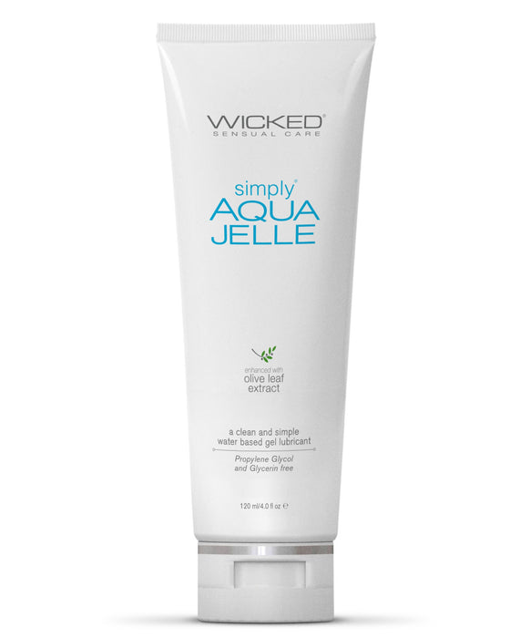 Wicked Simply Aqua Jelle Water Based Lubricant  4oz white bottle blue writing 