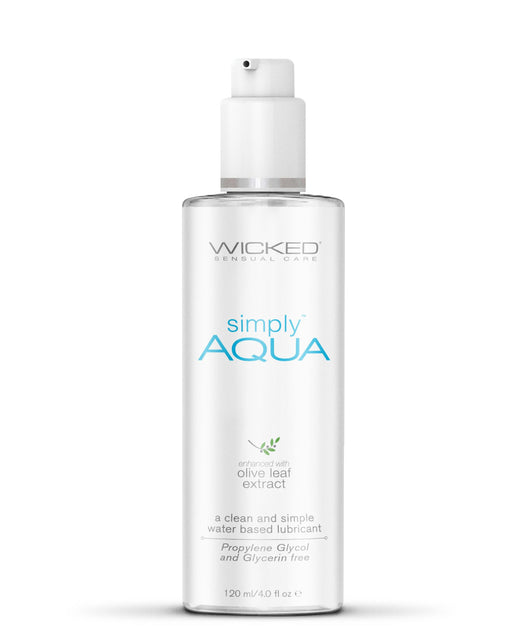 Wicked Simply Aqua Water Based Lubricant 4 oz white bottle blue writing 