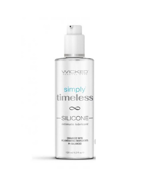 Wicked Simply Timeless Silicone brid Lubricant - 4 oz white bottle on white background 