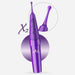 A purple Zumio X2 Rotating Clitoral Stimulator with a slim handle and SpiroTip is shown upright. The tip and Zumio logo are visible on a gradient purple background.