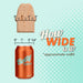 A wooden object and a soda can are shown with measurements above each. The wood is about 2.3 inches wide, the Betty Soda can is 2.6 inches wide, similar to the Xeno Egg Glow In The Dark Extra Large Thick Silicone Egg. Text: "How wide is it? *approximate width.